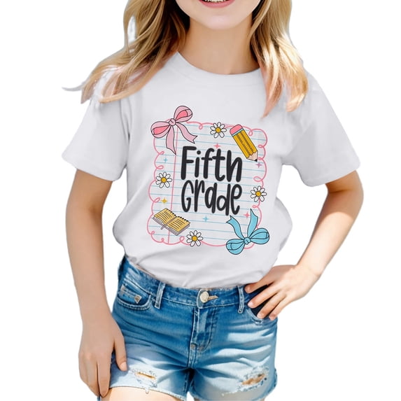 Bainana Girls Fifth Grade T Shirts Graphic Print Short Sleeve Tops Big Kids Soft Back To School Tshirts