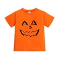 thumbnail image 1 of Bainana Girls Halloween T-Shirts Size 10-11 Years Stylish Face Print Short Sleeve Shirts Theme Party Outfits Orange, 1 of 4