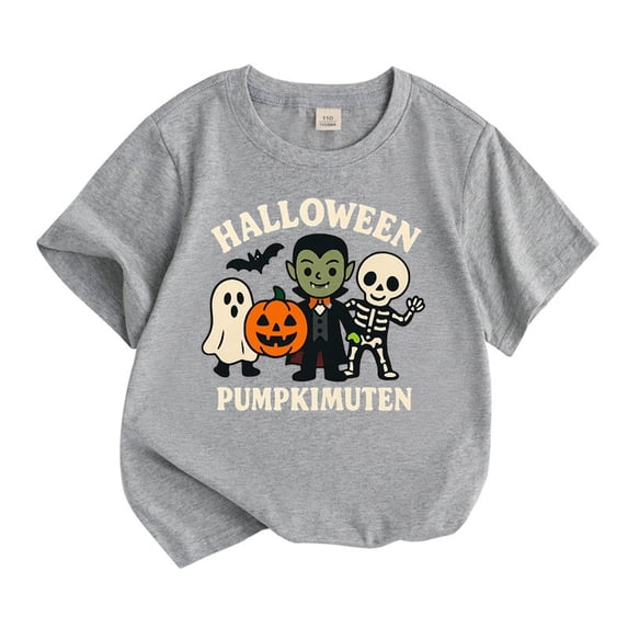 Bainana Girls Halloween T-Shirts Size 4-5 Years Trendy Graphic Print Short Sleeve Shirts School Play Outfits Grey