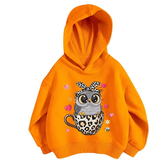 Bainana Girls Hoodie Little Long Sleeve Cartoon Print Pullover Tops Loose Fashion Spring Fall Kids Sweatshirts Orange Size 5-6 Years