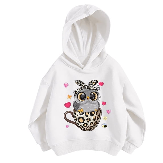 Bainana Girls Hoodie Little Long Sleeve Cartoon Print Pullover Tops Loose Fashion Spring Fall Kids Sweatshirts White Size 7-8 Years
