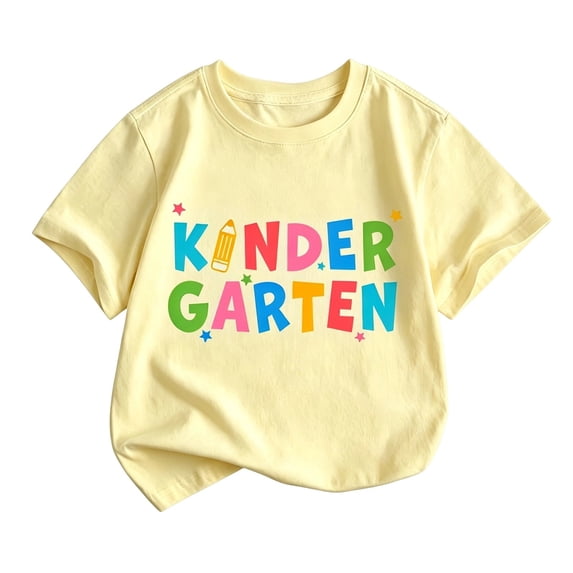 Bainana Girls Kindergarten T Shirts Letter Print Short Sleeve Tops Big Kids Casual Back To School Tees