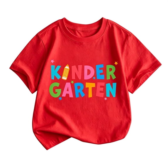 Bainana Girls Kindergarten T Shirts Letter Print Short Sleeve Tops Big Kids Casual Back To School Tees