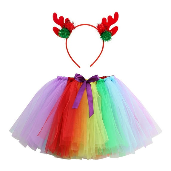 Bainana Girls Mesh Skirts Child Colorful Print Elastic Waist Layer Tulle Skirts Fashion Leisure Girls Outdoor Wear With Hairband Multicolour Size 2-4 Years