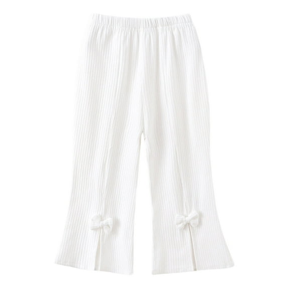 Bainana Girls Pants Toddler Solid Color Elastic Waist Flare Leg Trousers Fashion Casual Spring Autumn Girls Daily Wear White Size 1-2 Years