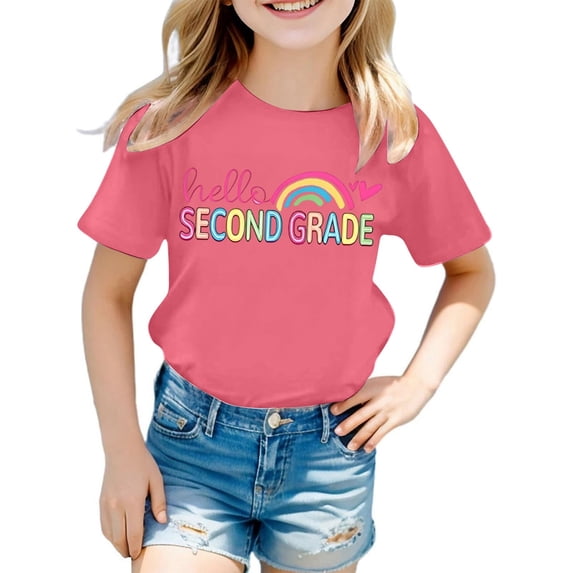 Bainana Girls Second Grade T Shirts Letter Print Short Sleeve Tops Big Kids Fashion Back To School Tees