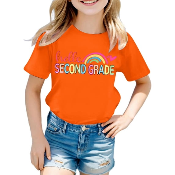 Bainana Girls Second Grade T Shirts Letter Print Short Sleeve Tops Big Kids Fashion Back To School Tees