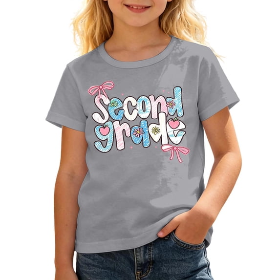 Bainana Girls Second Grade T Shirts Letter Print Short Sleeve Tops Big Kids Trendy Back To School T-Shirts