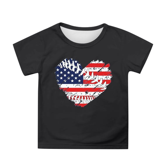 Bainana Girls Short Sleeve T-Shirt Toddler Cartoon Print Short Sleeve Crew Neck Tops Fashion Cute Little Girls Festival Party Playwear Summer Clothes Black Size 3-4 Years