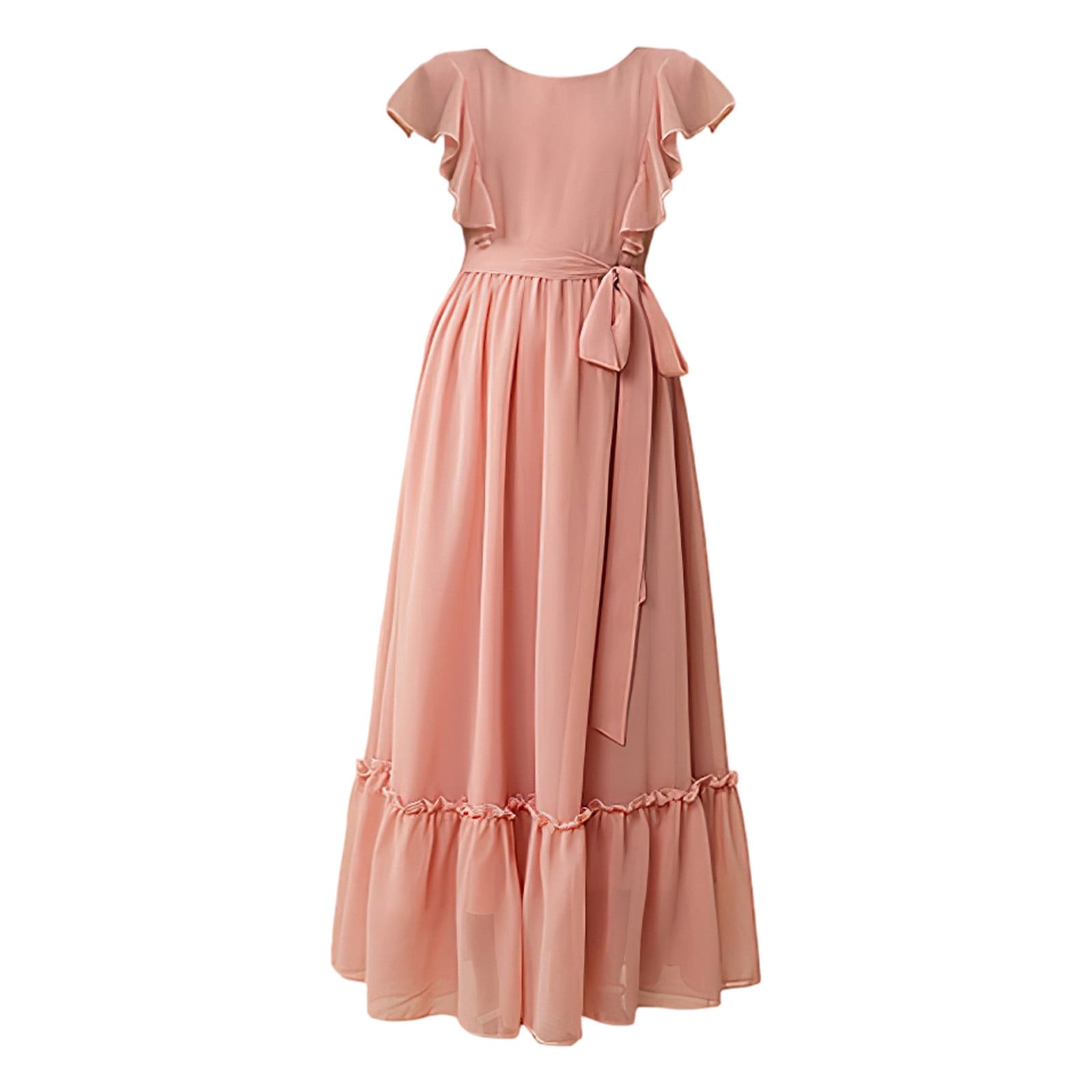 Bainana Girls Solid Color Summer Dresses Ruffled Sleeve Crew Neck Party — free download