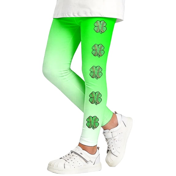 Bainana Girls St Patricks Day Printed Leggings Elastic Waist Tiper Leg Casual Yoga Pants Comfortable Stretch Little Girls Athletic Playwear Bottoms Green2 Size 8-10 Years