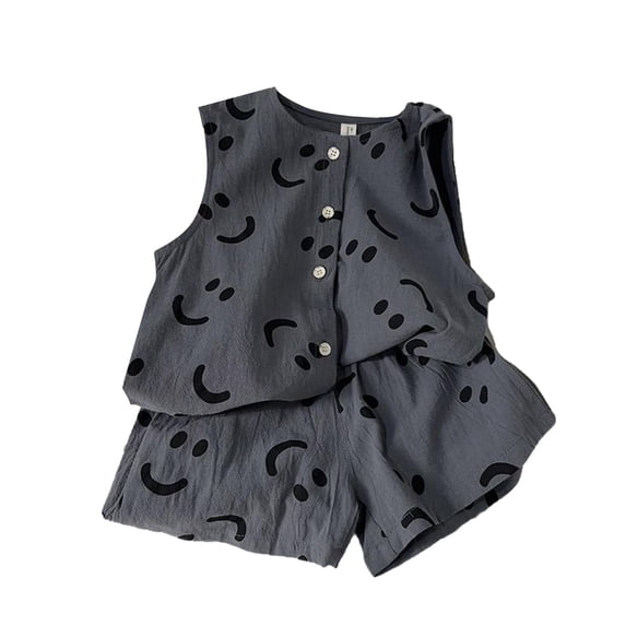 Bainana Girls Summer Outfit Set Toddler Polka Dot Print Sleeveless Crew Neck Vest Tops And Shorts Set Breathable Fashion Little Girls Summer School Play Party Outfits Size 4-5 Years Grey