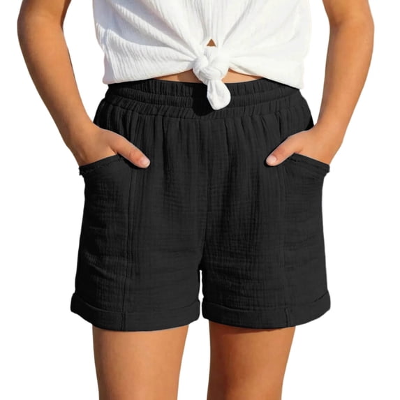 Bainana Girls Summer Shorts Child Solid Color Elastic Waist Straight ...