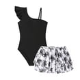 thumbnail image 1 of Bainana Girls Swimsuit Kids 2 Pieces Tankini Swimwear Floral Print One Shoulder Rash Guard And Ruffled Skirts Beach Wear For Teens And Youths 7-8 Years Black2, 1 of 4