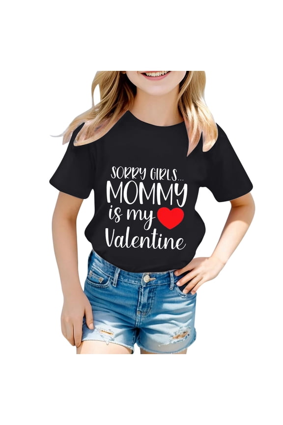 Girls T-Shirt Fashionable Casual Letter Print Round Neck Short Sleeved T Shirt Top Teen Girls Relaxed Fit Comfortable Summer Tee Black Size 1-2 Years