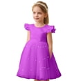 thumbnail image 1 of Bainana Girls Tutu Dress Toddler Solid Color Ruffled Sleeve Crew Neck Dresses Breathable Soft Little Girls Summer Party Formal Gown Dress Purple Size 3-4 Years, 1 of 5
