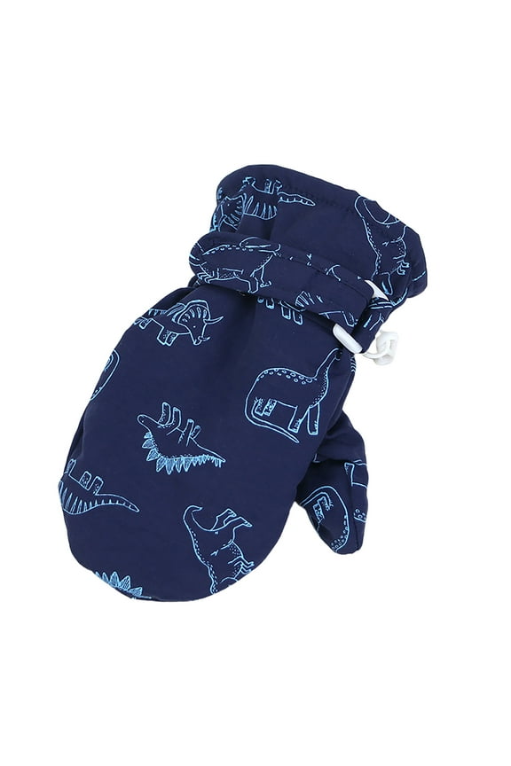 Gloves For Little Girls Boys Dinosaur Print Stretchy Full Finger Mittens Comfortable Thick Winter Child Ski Gloves Blue Size 4-6 Years