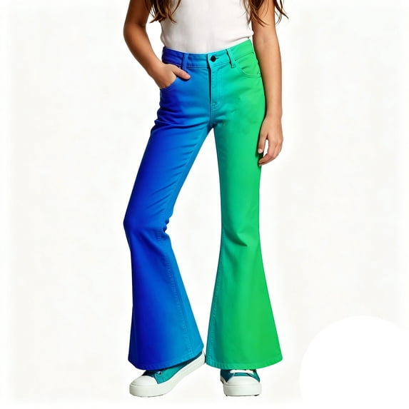Bainana Gradient Flare Pants For Girls Zipper Button Waisted Wide Leg Twill Trousers Teen Youth Kids Stretchy Casual Pants Size 7-8 Years Red4