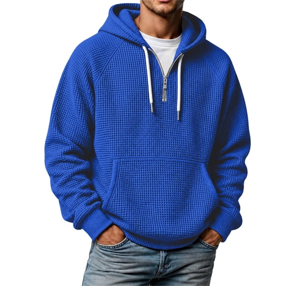Bainana Half Zip Hoodies For Men Long Sleeve Casual Hoody Solid Color Hooded Tops Party Wear Fall Outfit Size L
