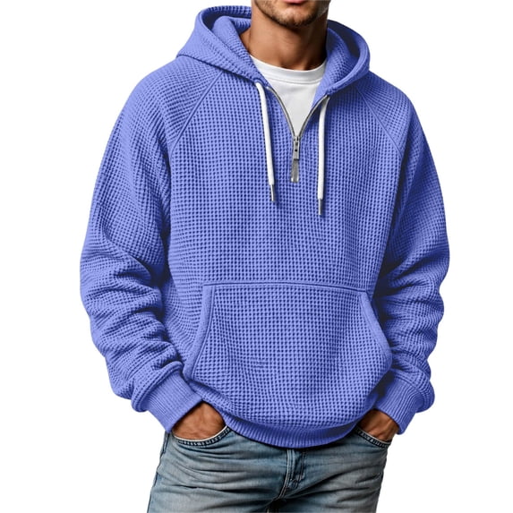 Bainana Half Zip Hoodies For Mens Long Sleeve Relaxed Hoody Solid Color Hooded Tops Office Wear Fall Outfit Size Xl