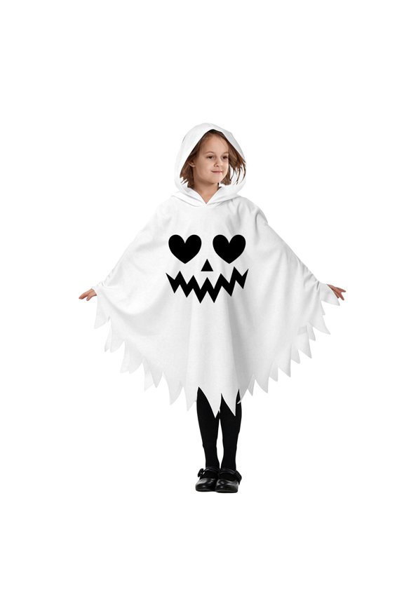 Halloween Onesie Cosplay Ghost Robe Outfits For Kids Fashion Long Sleeve Hooded Face Print Robe Boys And Girls Stage Performance Clothes