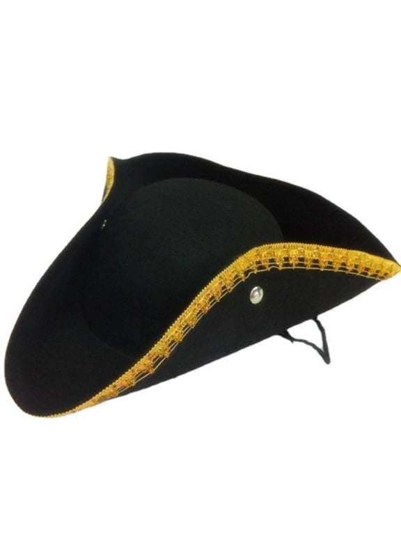Halloween Pirate Cosplay Hat For Women Men Golden Trim Berets Wide Brim Adjustable Festival Events Hat