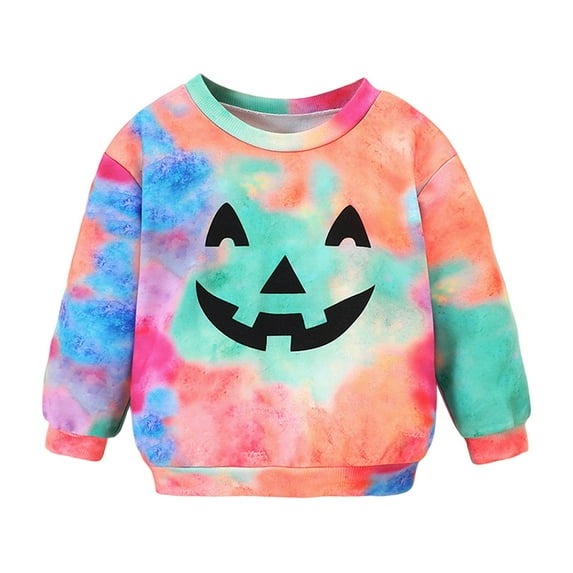 Bainana Halloween Toddler Boys Sweatshirt Tie Dye Pumpkin Print Long Sleeve Crew Neck Tops Cute Casual Winter Child Clothes Orange Size 12-18 Months
