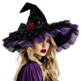 thumbnail image 1 of Bainana Halloween Witch Cosplay Hat For Women Lace Trim High Top Cap Wide Brim Adjustable Festival Events Hat, 1 of 5