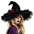 thumbnail image 1 of Bainana Halloween Witch Cosplay Hat For Women Lace Trim High Top Cap Wide Brim Adjustable Festival Events Hat, 1 of 5