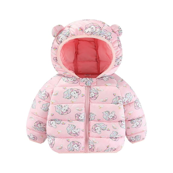 Bainana Jacket For Toddler Girls Rainbow Print Long Sleeve Bear Ear Hooded Coat Cute Fashion Winter Kids Sweatshirt Light Pink Size 3-4 Years