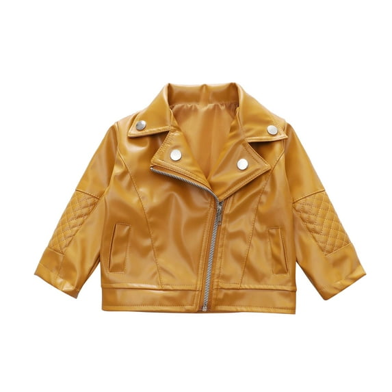 Bainana Jacket For Toddler Girls Solid Color Long Sleeve Lapel Neck Coat Handsome Fashion Winter Kids Jacket Yellow Size 3-4 Years