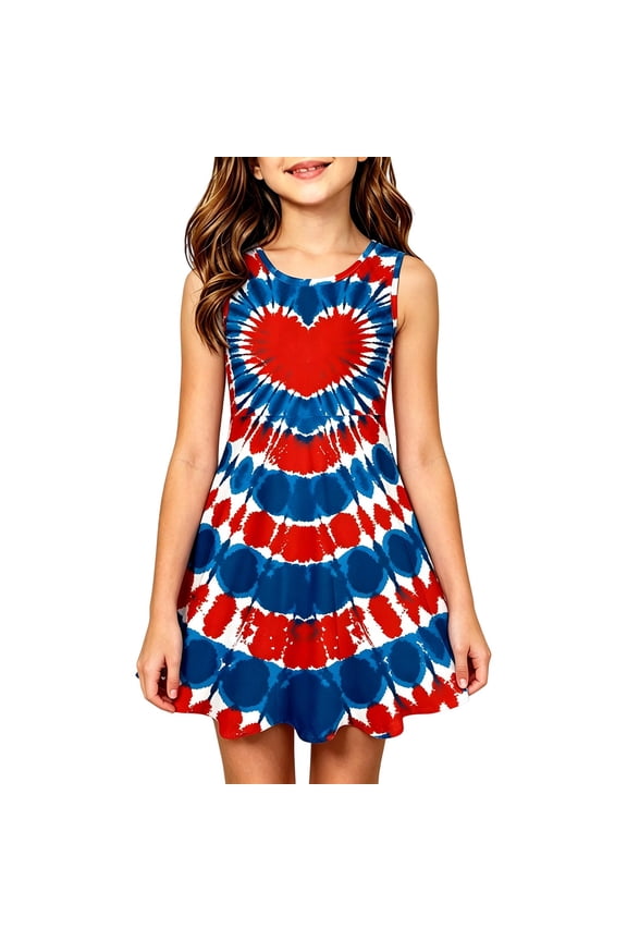 July 4Th Dress For Girls Sleeveless Red White And Blue Sundress USA Celebration 250 Years Freedom Patriotic Dress For Toddler And Teens 7-8 Years Blue