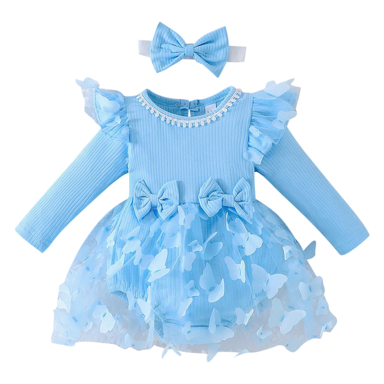Baby Girl Butterfly Pattern Ruffle Collar Cute Jumpsuit