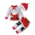 thumbnail image 1 of Bainana Kids Christmas Outfit Set Long Sleeve Santa Claus Print Tops Pants Hat 3 Pieces Matching Set Infant Boys Girls Cozy Active Wear, 1 of 4