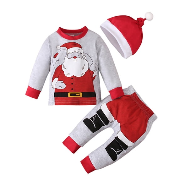 Bainana Kids Christmas Outfit Set Long Sleeve Santa Claus Print Tops Pants Hat 3 Pieces Matching Set Infant Boys Girls Cozy Active Wear