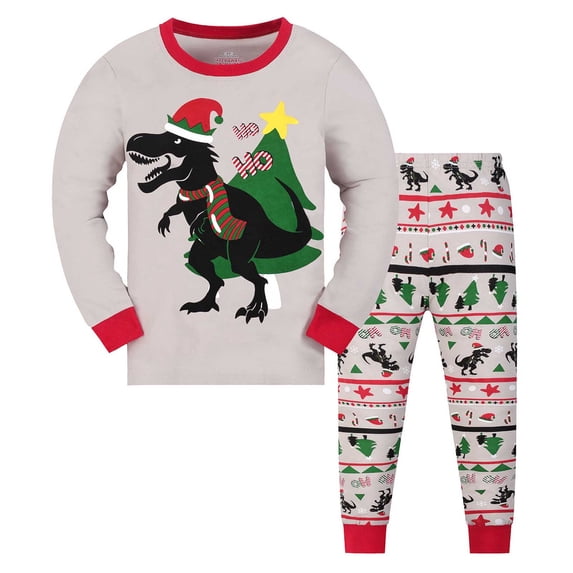 Bainana Christmas Boys Kids Pajamas Santa Tree Dinosaur Print Long Sleeve T-Shirt Pants Indoor Wear Children Comfort Fit Matching Set, Size 8-9 Years