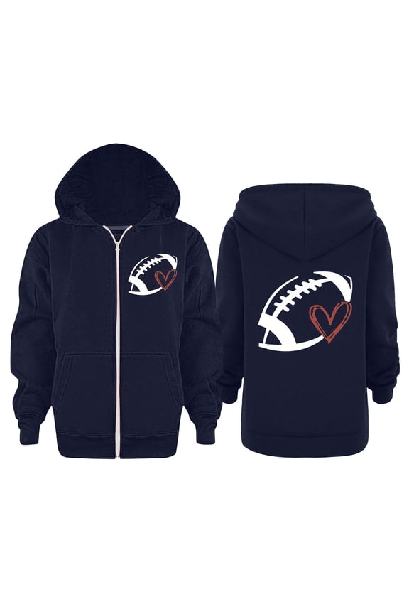 Kids Girl'S Hoodies Coat Rugby Print Long Sleeve Hooded Jacket Fashion Teen Child Daily Wear Zip Up Outerwear Dark Blue Size 3-4 Years