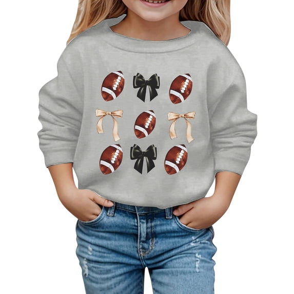 Bainana Kids Girl'S Sweatshirts Rugby Bowknot Print Long Sleeve Crewneck Sweatshirts Classic Child Sports Street Tops Clothes Grey Size 9-10 Years