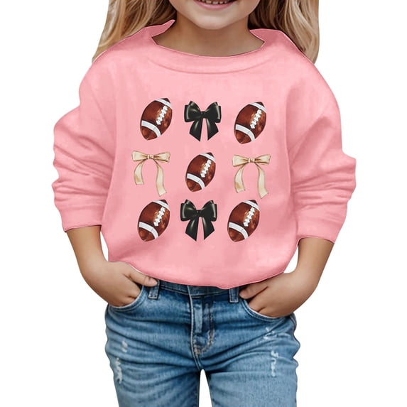 Bainana Kids Girl'S Sweatshirts Rugby Bowknot Print Long Sleeve Crewneck Sweatshirts Classic Child Sports Street Tops Clothes Pink Size 7-8 Years
