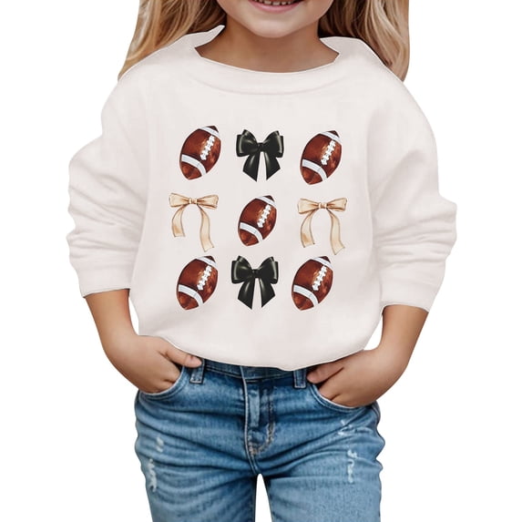 Bainana Kids Girl'S Sweatshirts Rugby Bowknot Print Long Sleeve Crewneck Sweatshirts Classic Child Sports Street Tops Clothes White Size 7-8 Years