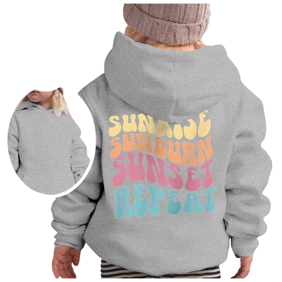 Bainana Kids Girls' Hoodies Letter Print Long Sleeve Hooded Sweatshirts Comfort Fit Child School Play Tops Clothes Light Gray Size 4-5 Years