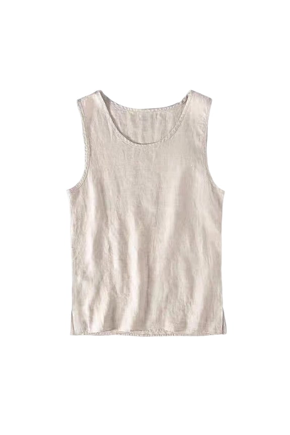 Linen Tank Tops For Mens Soft Sleeveless Workout Muscle Shirts Summer Casual Daily Wear Undershirts Beige Size M