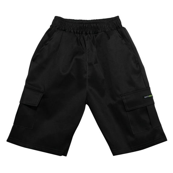 Bainana Little Boys Cargo Shorts Solid Color Elastic Waisted Wide Leg Shorts Loose Comfortable Summer Kids Shorts Black Size 8-9 Years