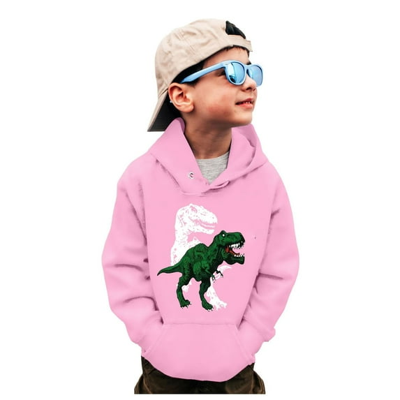 Bainana Little Boys Drawstring Hoodie Dinosaur Print Long Sleeve Hooded Sweatshirt Lightweight Cute Winter Child Tops Clothes Pink Size 9-10 Years