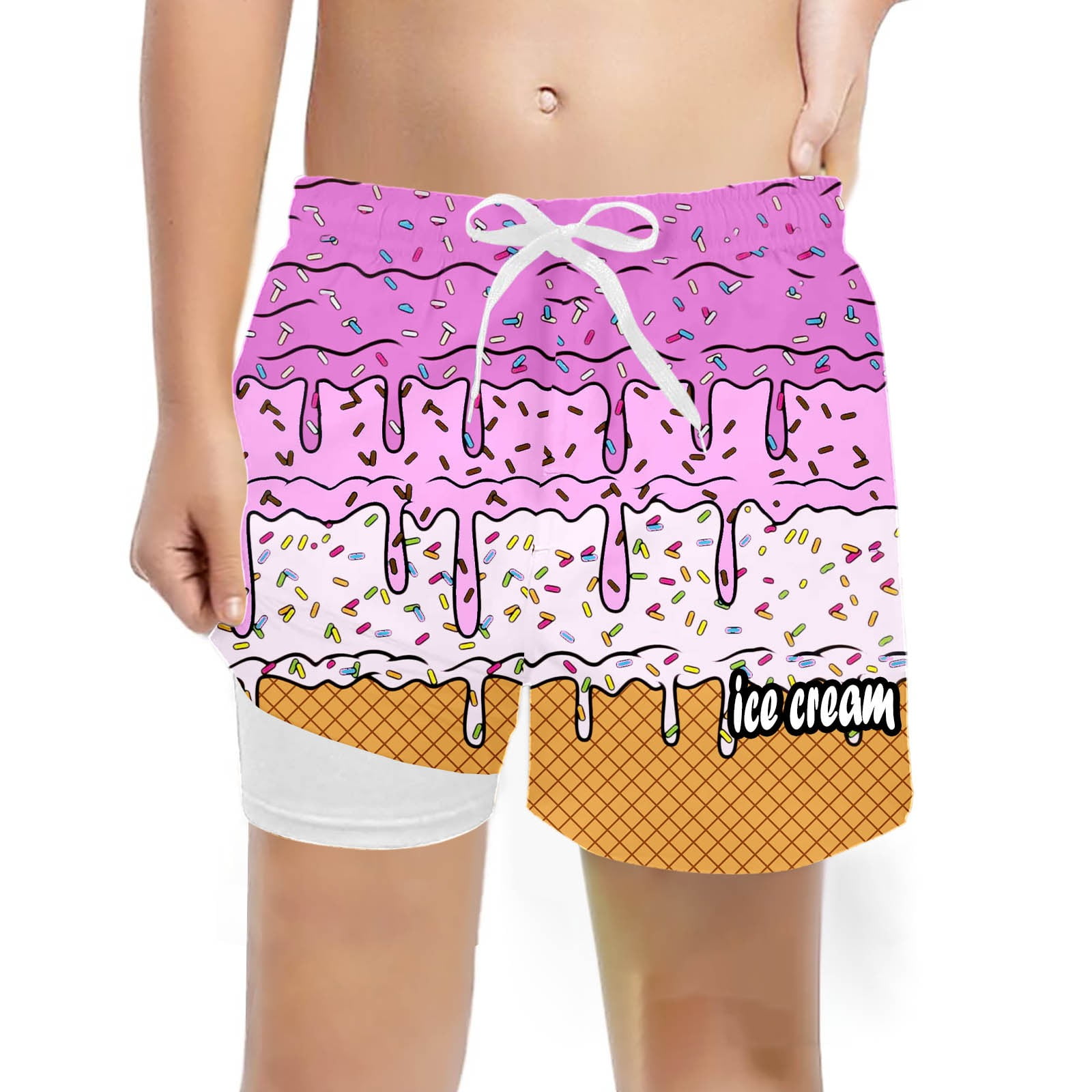 Bainana Little Boys Girls Swim Shorts Ice Cream Print Elastic High ...