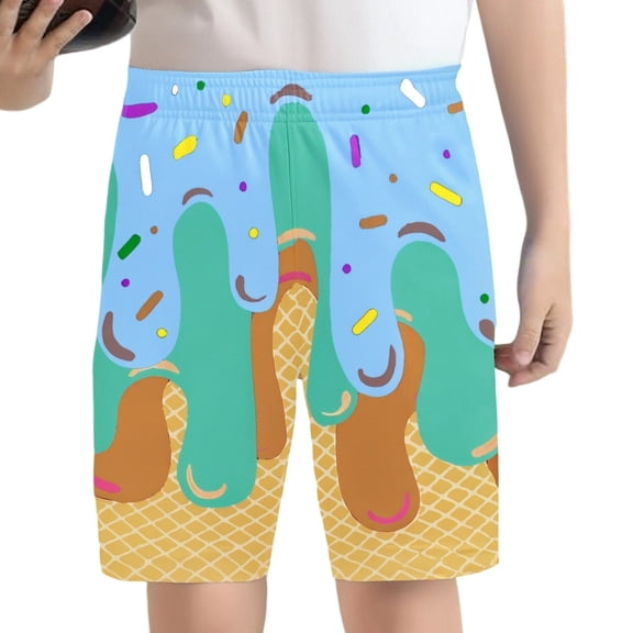 Bainana Little Boys Shorts Ice Cream Print Elastic Waist Straight Leg Shorty Casual Soft Children'S Summer Shorts 11-12 Years Sky Blue