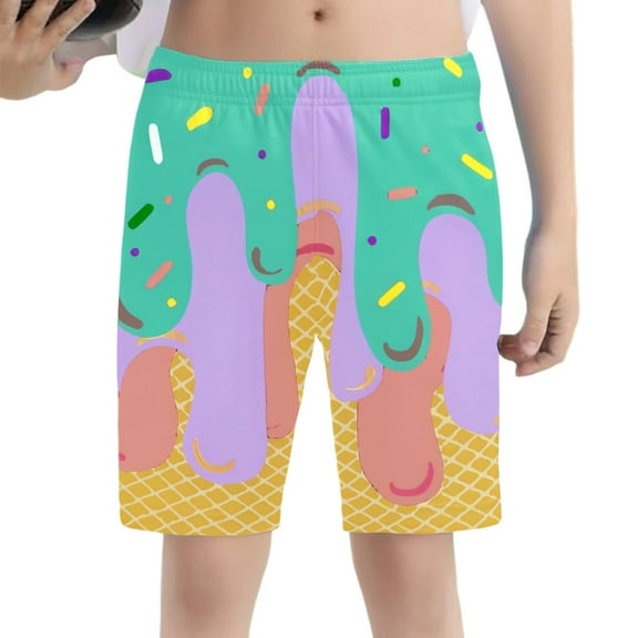 Bainana Little Boys Shorts Ice Cream Print Elastic Waist Straight Leg Shorty Casual Soft Children'S Summer Shorts 5-6 Years Green