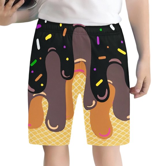 Bainana Little Boys Shorts Ice Cream Print Elastic Waist Straight Leg Shorty Casual Soft Children'S Summer Shorts 9-10 Years Black