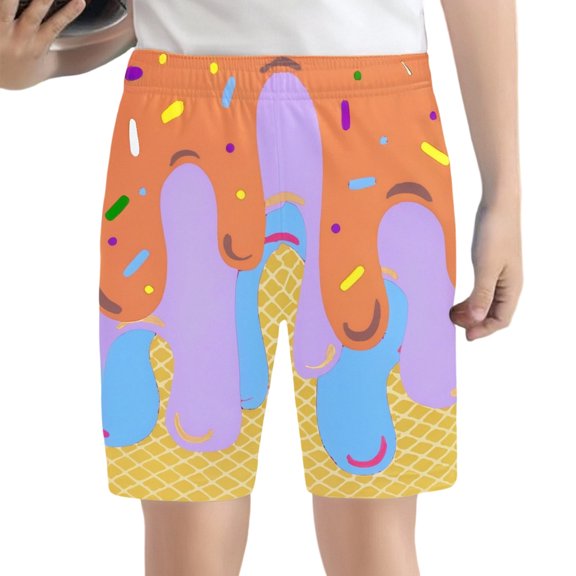 Bainana Little Boys Shorts Ice Cream Print Elastic Waist Straight Leg Shorty Casual Soft Children'S Summer Shorts 9-10 Years Light Purple