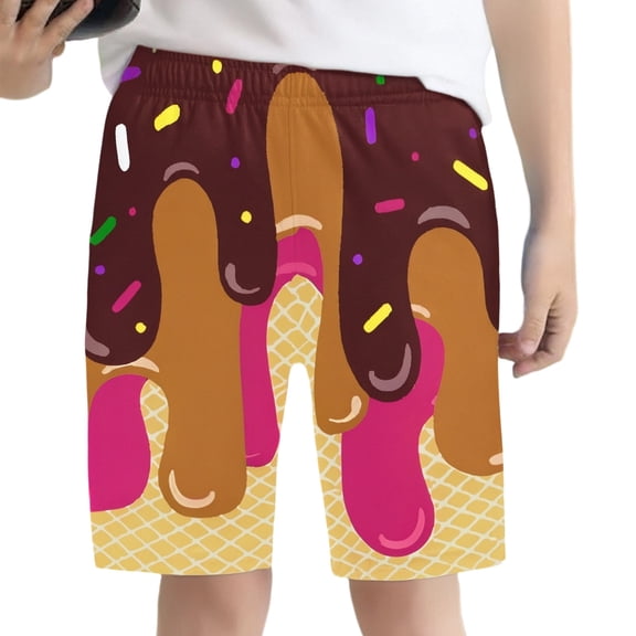 Bainana Little Boys Shorts Ice Cream Print Elastic Waist Straight Leg Shorty Casual Soft Children'S Summer Shorts 9-10 Years Red